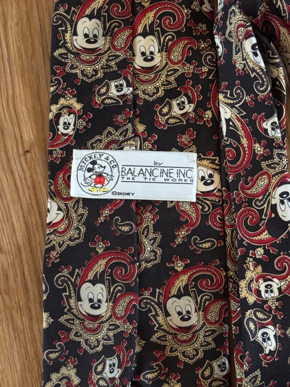Black Paisley Tie with Red and Cream Mickey Mouse  Motifs - Picture 2 of 4